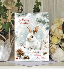 A5 Personalised Christmas Cards Pack of 10 Christmas Bunny Rabbit Themed