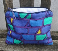 Zipped bag make up, vintage Liberty blue purple green yellow/waterproof lining