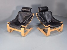 2 Kroken Leather Lounge Chairs, Ake Fribyter Design 1970s Retro MCM EB9295 MBEN