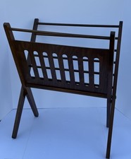 Vtg Mid-Century Modern Folding Spindle Wooden Magazine Rack Made In Romania