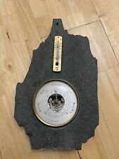 Grey Vintage Stone Barometer | Mid-Century Rock Weather Reader And Thermometer