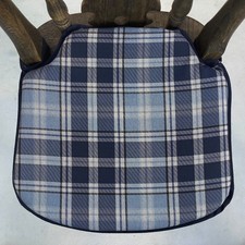 BLUE HIGHLAND CHECK SMALLER SPINDLE BACK CHAIR SEAT PADS  For Seats 36cms x 34cm