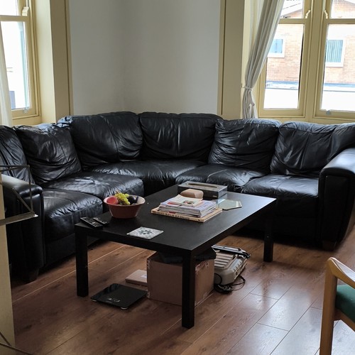 Black leather corner - black, sofa