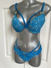 Ann Summers Blue Push Up Padded Bikini 32D 8 READ DESCR.