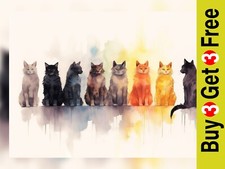 Cluster of Cats Watercolor