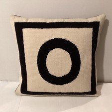 Jonathan Adler Cushion Reversible O Letter 16 x 16 Square Wool Down Black Cream