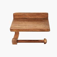 Toilet Roll Holder Wall Mounted with Phone Shelf Storage Wooden with Fixtures