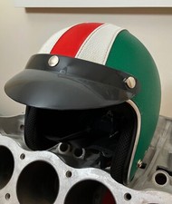 Vespa Lambretta NOS Helmet Italian Italy Flag Colours Leather Effect.