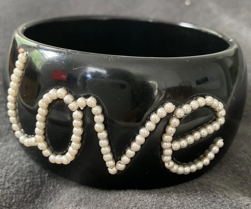 Vintage black chunky bangle - black,