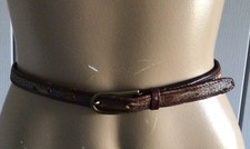 Ladies Leather Belt With Pheasant Feathery Inlay Brass Buckle Sz S Width 1.5cm