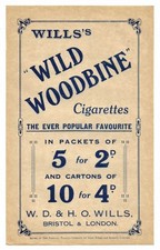 WILLS WILD WOODBINE CIGARETTES ADVERTISING
