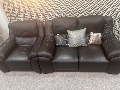 Brown leather recliner sofa - recliner,