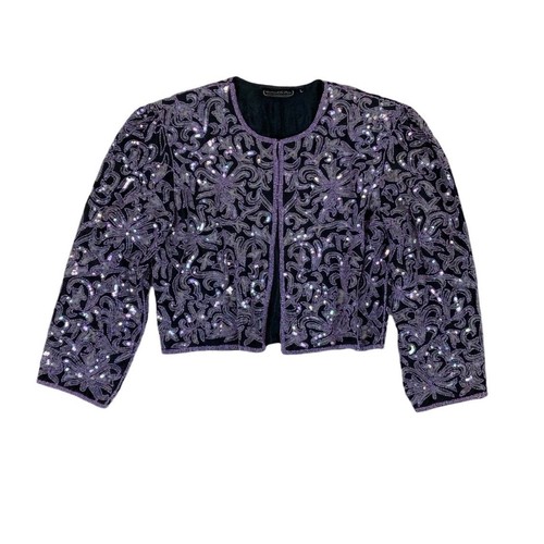 Vtg 80s purple black - vtg, sequin