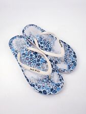 Jack Wills size 4 (37) white blue floral print flip flops toe post beach sandals