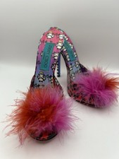 Jimmy Choo X Rob Pruitt Tickle Patent Boudoir Mules Pink Purple Feather Heels