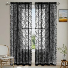 1pc Lace Sheer Curtains Eyelet Floral Sheer Net Voile Window Curtain Bedroom UK