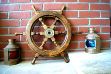 Nautical Wooden Ship Steering Wheel Pirate Decor Wood Brass 18" Wall Boat DECOR