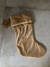 BEAUTIFUL CHRISTMAS STOCKING GOLD VELVET FEEL FABRIC GOOD CONDITION THROUHOUT