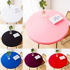 Round Fitted Polyester Tablecloth Elastic Edged Washable Table Cover Protector.