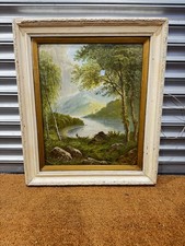 Late Victorian Reverse Glass Painting Anglers River Landscape British School Z9