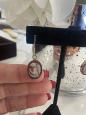 Italian Cameo Victorian Lady 925 Sterling Silver Earrings CARNELIAN RED