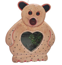 Vintage Teddy Bear Wall Mirror Nursery Painted Wood Heart Shape Wooden