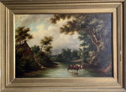 Antique oil painting cattle - antique,