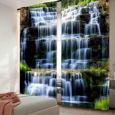 Window Curtains Polyester Elegant Waterfall Print Curtains Various Sizes