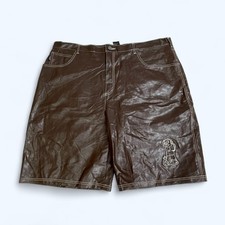 BOFF Unisex Chocolate Brown PVS Casting Leather Shorts Waist 46" Plus Size UK 26