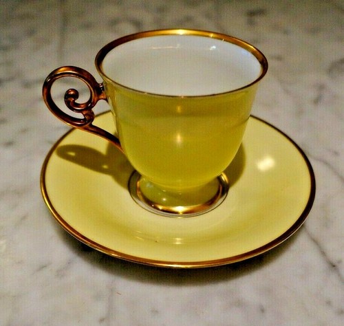 Yellow coffee cup saucer - yellow, gilt