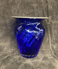 Gabriel Cole Signed Cobalt Blue Art Glass Vase 6” w/ Gold Rim Swirl Form