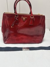 Women Prada Galleria Double Zip Tote bag Red patent spazzolato leather Handbag