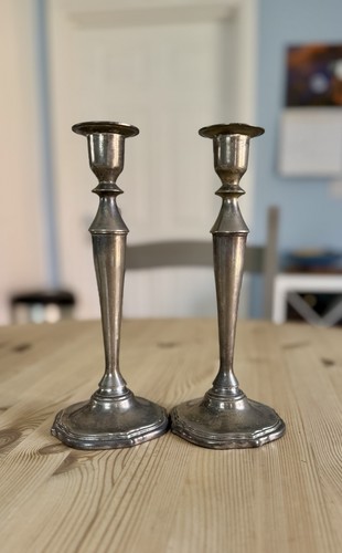 Pair silver plate candlesticks - pair,
