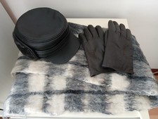 Vintage- Leather Rabbit Fur LIned Gloves, Jacob Club 100% Mohair Scarf, Warm Hat