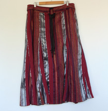 M&S UK 18 ethnic style skirt striped belted metallic burgundy red godet boho