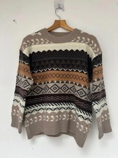 Vintage Style Aztec / Fair Isle Knit Jumper - Neutral Tones