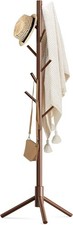 Wooden Coat Rack Stand with 8 Hooks Adjustable Pine Hallway Clothes Tree