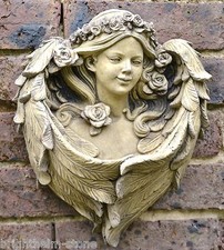 Angel decorative wall plaque bird feeder "Rose" stone garden ornament 33cm/13" H
