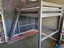 Wooden Loft Double Bed  Grey