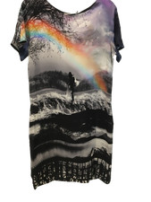 MARY KATRANTZOU Ladies UK12 Rainbow Graphic Multicoloured Silk Dress Pre-Loved