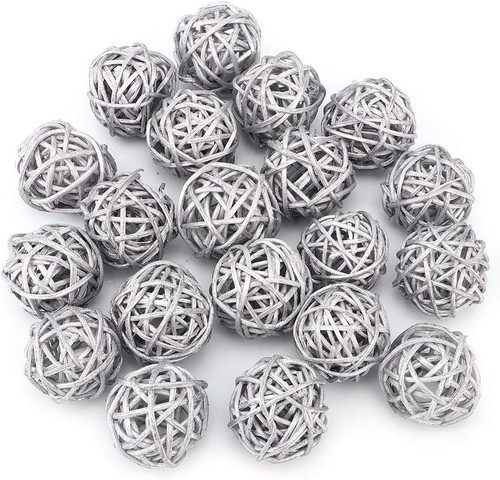 Silver wicker rattan balls - 20,