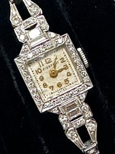 Art Deco Diamond eternity bracelet 14K white gold cocktail watch