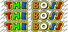 Valentino Rossi style text - "THE BOSS"  !! x3  stickers / decals - 5in x 1in