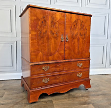 Antique Vintage Burr Walnut Yew Cabinet Drinks TV Cupboard Sideboard Media Unit