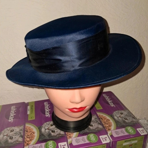 Blue satin boater - blue, hat