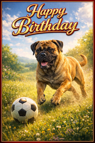 Bullmastiff dog birthday card - dog,