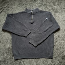 Musto Men's Navy Knit Jumper with Zip Neck and Long Sleeves Pure Cotton, Size XL