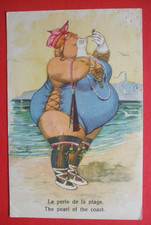 ARTHUR THIELE Seaside Comic FAT OBESE LADY STOCKINGS BATHING COSTUME COAST PEARL