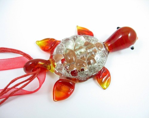 Orange red glass turtle - red,