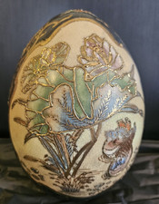 Satsuma  Ceramic egg 19cm height 38cm diameter peacock pattern